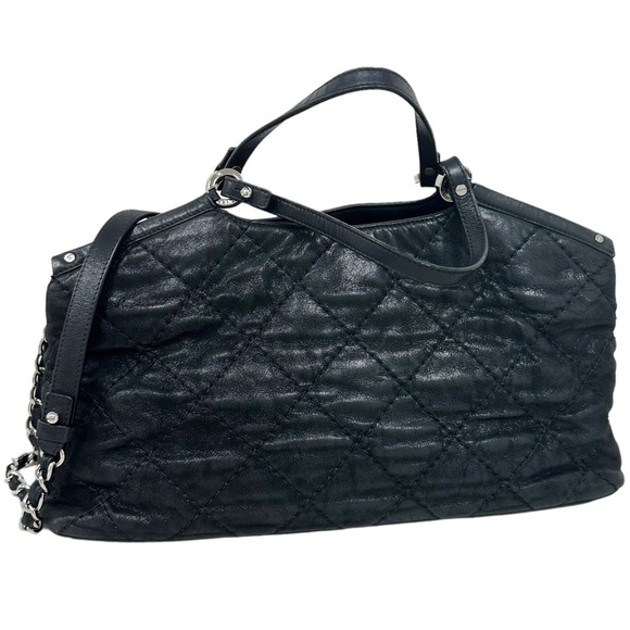 Chanel Matelasse Quilted Black Shimmer Leather Chain Shoulder Tote Bag - Picture 9 of 16